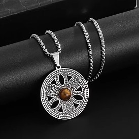 201 Подвеска-кулон в виде цветка жизни из натурального тигрового глаза из нержавеющей стали для женщин