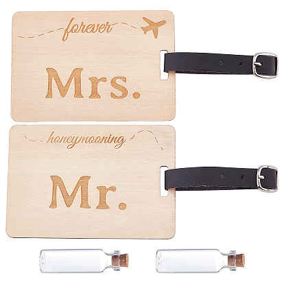 DIY Wood Luggage Tag with Vials Making Kit, Including Word Pendants, Imitation Leather Belt, Tube Glass Cork, Glass Empty Wishing Bottles