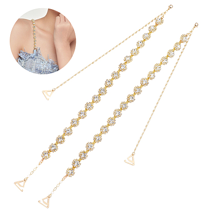 2шт. цепочка для бюстгальтера из сплава цветов со стразами и латунная цепочка Фигаро с нескользящими бретельками, с треугольным крючком