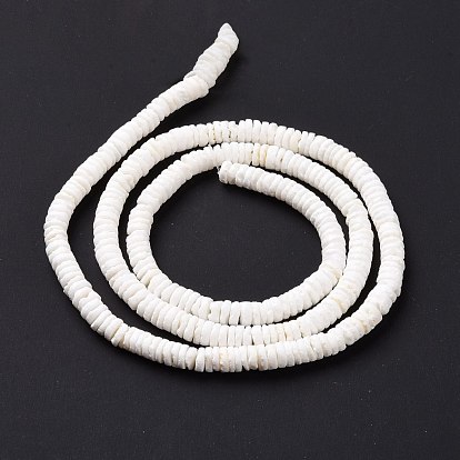 Natural Sea Shell Beads Strands, Flat Round