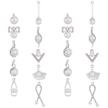 Alloy Pendants, with ABS Plastic Imitation Pearl Beads, Rhinestones and Plastic Imitation Pearl Pendants, Mixed Shapes