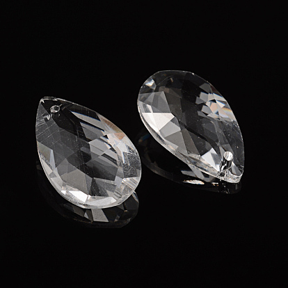 Faceted Teardrop Transparent Glass Pendants, 28x17x9mm, Hole: 1.5mm
