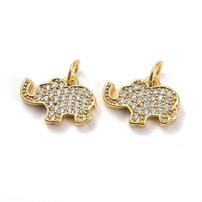 Brass Micro Pave Cubic Zirconia Pendants, Real 18K Gold Plated, Lead Free & Cadmium Free, Elephant