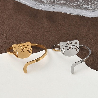304 из нержавеющей стали Манжета кольца для женщин, полый, форма кошки