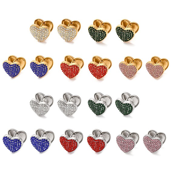 304 женские серьги-кольца со стразами из нержавеющей стали, сердце