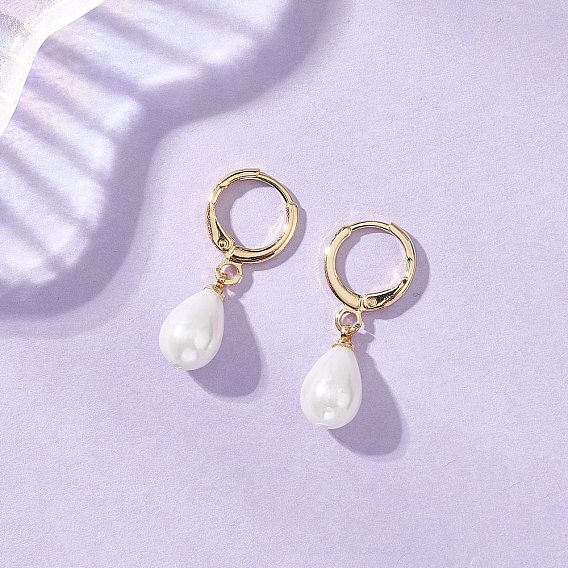 Серьги-гвоздики с жемчужной застежкой из ракушек, слеза