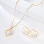 Clear Cubic Zirconia Heart Jewelry Set with Plastic Imitation Pearl, Alloy Stud Earring & Pendant Necklace
