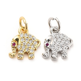 Rack Plating Brass Micro Pave Cubic Zirconia Charms, Elephant Charm, Long-Lasting Plated, with Jump Rings, Cadmium Free & Lead Free