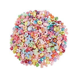 Opaque Acrylic Beads, AB Color Plated, Faceted Clover