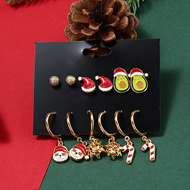 Blue Pond Christmas Earrings Set - Santa Hat Snowman Candy Cane Gold Simple.