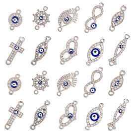 50 шт 10 стиль звеньев из сплава, с стразами и эмалью, крест и бесконечность и сердце и конский глаз и плоский круглый и шлем и рыба Иисус и сглаз
