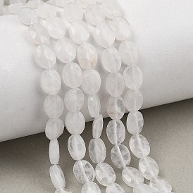 Natural Quartz Crystal Beads Strands, Rock Crystal, Faceted, Flat Oval