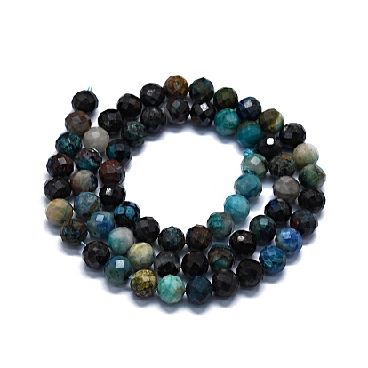 Natural Chrysocolla Beads Strands, Faceted(64 Facets), Round