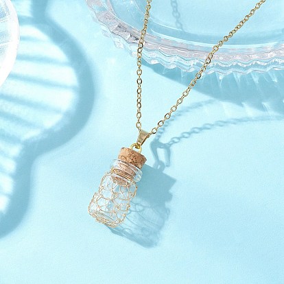 Подвеска в виде пустой стеклянной бутылки, обернутой медной проволокой 304 ожерелья из нержавеющей стали с цепочкой для женщин и мужчин