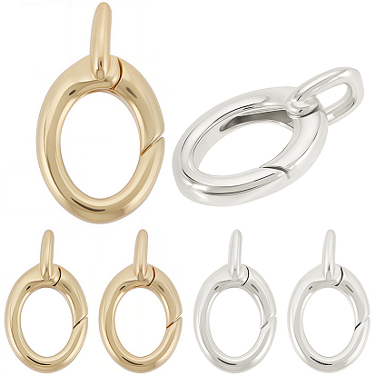 6Pcs 2 Colors Brass Spring Gate Rings, Oval, Cadmium Free & Lead Free, Long-Lasting Plated