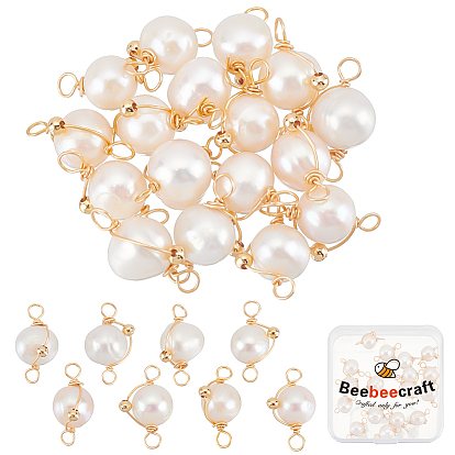 20 шт. Подвески из натурального культивированного пресноводного жемчуга., медная проволока, обернутая круглыми подвесками, с латунной бисера