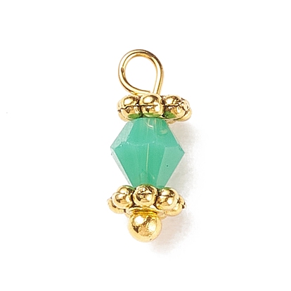 Glass Charms, with Golden Plated Brass Findings, Bicone
