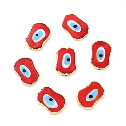 Rack Plating Handmade Evil Eye Lampwork Beads, with Brass Findings, Long-Lasting Plated, Oval
