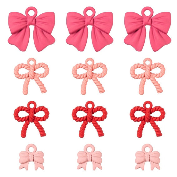 24Pcs 4 Style Spray Painted Alloy Pendants, Bowknot