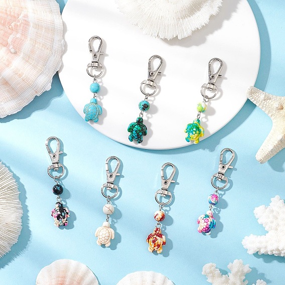 Подвесные украшения из окрашенной синтетической бирюзы, с сплава шарнирного когтя омара застежками