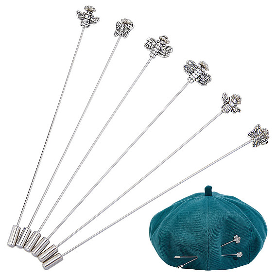 6шт 3 стили броши из сплава в тибетском стиле в виде бабочки и пчелы, с латунной фурнитурой 