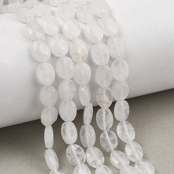 Naturelles cristal de quartz brins de perles, cristal de roche, facette, Ovale Plat