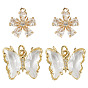 4шт 2 стили прозрачные стеклянные подвески, с латунной нахождения золотой тон, бабочки и цветы