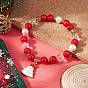 Natural Dyed Mashan Jade & Quartz Crystal Round Beaded Stretch Bracelet with Alloy Enamel Christmas Tree Charms