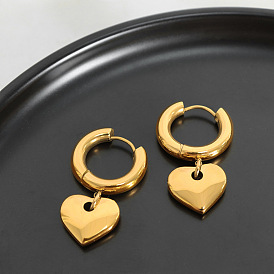 Bold Heart-shaped Earrings in Titanium Steel for Women with Hip-hop Punk Style and Golden Color
