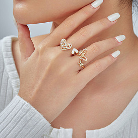 Элегантные латунные открытые кольца-манжеты с микропаве из кубического циркония для женщин, золотые