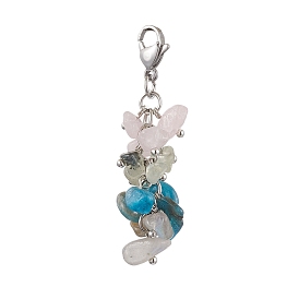 Natural Mixed Gemstone Chip Beads Pendant Decorations, Lobster Clasp Charms for Bag Ornaments