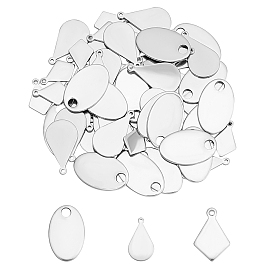 60Pcs 3 Styles 201 Stainless Steel Stamping Blank Tag Pendants, Mixed Shapes