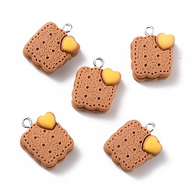 Resin Pendants, with Platinum Iron Peg Bail, Imitation Food, Cookies with Heart