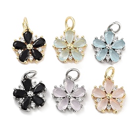 Brass Micro Pave Cubic Zirconia Charms, with Jump Ring, Flower
