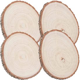 4Pcs 4 Style Candlenut Wood Board, Tree Bark Footed Server, Flat Round