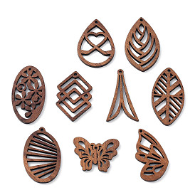 Walnut Wood Laser Cut Pendants, Hollow Charms, Undyed