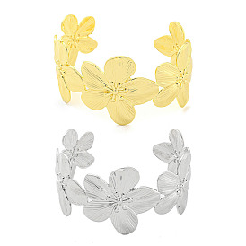 Flower Rack Plating Brass Open Cuff Bangles for Women, Cadmium Free & Lead Free, Long-Lasting Plated
