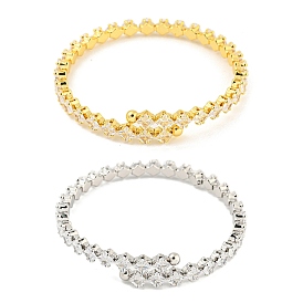 Браслеты из латуни с прозрачным паве из кубического циркония и ромба, открытые браслеты-манжеты, долговечный, без свинца и без кадмия