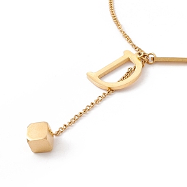 Initial Letter D and Cube Pendant Necklace, Ion Plating(IP) 304 Stainless Steel Jewelry for Women