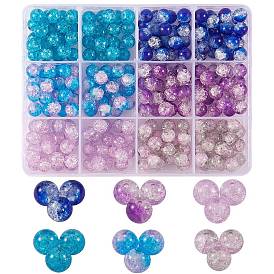 300Pcs 6 Colors Spray Painted Crackle Glass Beads, Round