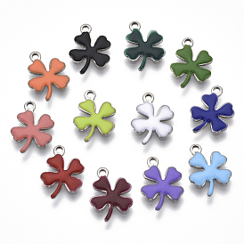 201 Stainless Steel Enamel Charms, Clover, Stainless Steel Color