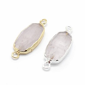 Natural Madagascar Rose Quartz Links Connectors, with Brass Findings, Faceted, Oval