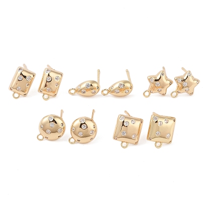 Фурнитура для серег-гвоздиков из латуни с паве из прозрачного кубического циркония, с петлей