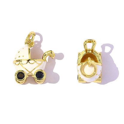 Латунь эмаль подвески, подвеска для детской коляски, с кубическим цирконием и прыгающим кольцом, ионное покрытие (ip), долговечный, реальный 18 k позолоченный