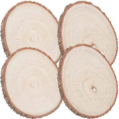 4Pcs 4 Style Candlenut Wood Board, Tree Bark Footed Server, Flat Round