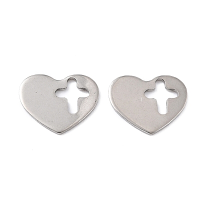 201 Stainless Steel Charms, Heart and Cross