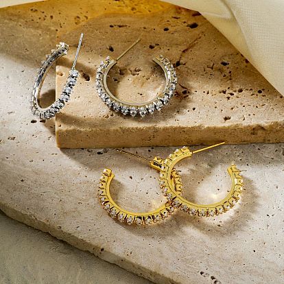 Латунные серьги-гвоздики в форме буквы С, со стразами