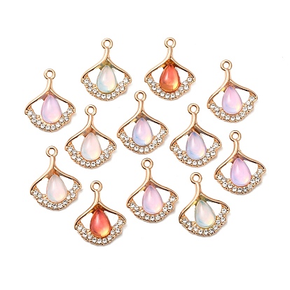 Сплав стекла подвески, подвеска в виде листа и капли, со стразами, золотые