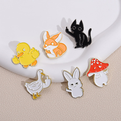 Cartoon Animal Alloy Pin with Middle Finger, Mushroom Frog Clothing Bag Decoration Badge