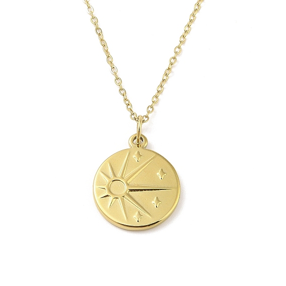 Ионное покрытие (ip) 304 ожерелья с подвесками из нержавеющей стали для женщин, плоские круглые с солнцем